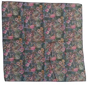 Vintage Floral Handkerchief Scarf With Multi-Color Botanical Print 1970's Boho